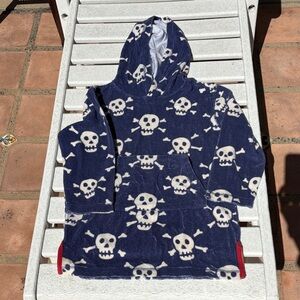 Mini Boden Navy and White Hooded Swim Coverup with Skull Print